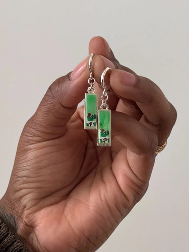 Mini hand-painted Phillie Phanatic pendant earrings, handmade lightweight Philly-inspired jewelry from Pretty Weird.