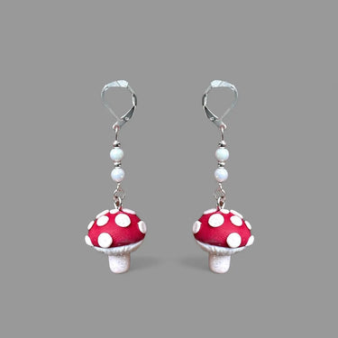 Glitter Mushroom Dangle Earring with glass beads - Pretty Weird