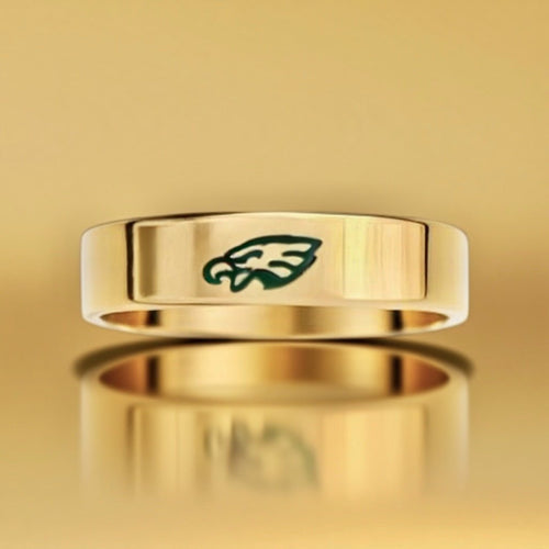 14K Gold-Filled Sterling Silver with Hunter Green Enamel - 4mm Flat Band Eagles Logo Ring