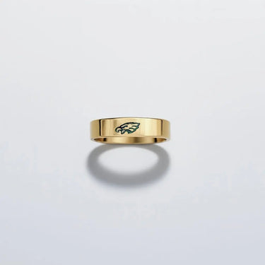 14K Gold-Filled Sterling Silver with Hunter Green Enamel - 4mm Flat Band Eagles Logo Ring Pretty Weird