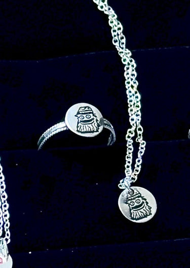 Gritty Sterling Silver Ring and Necklace Bundle | Hand Soldered Triband Ring and Engraved Necklace Pretty Weird