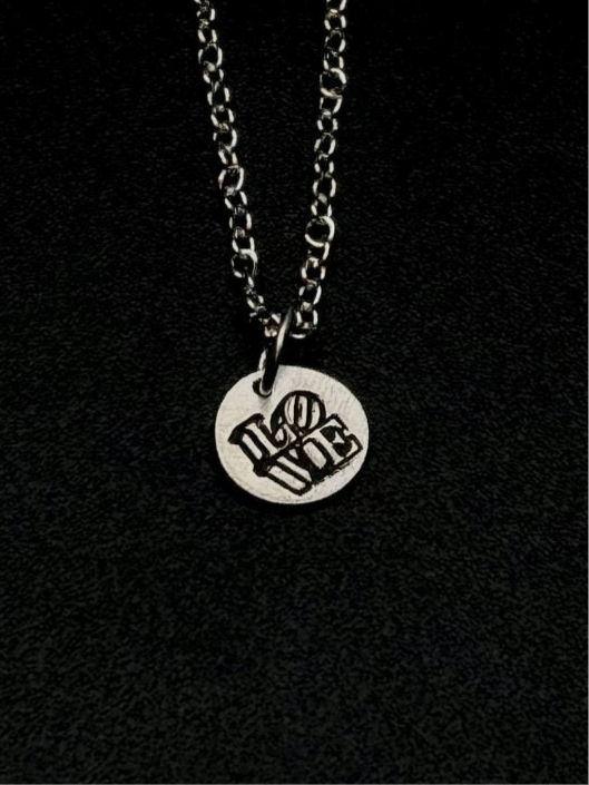 Sterling Silver LOVE Pendant Necklace – 8mm Hand Engraved