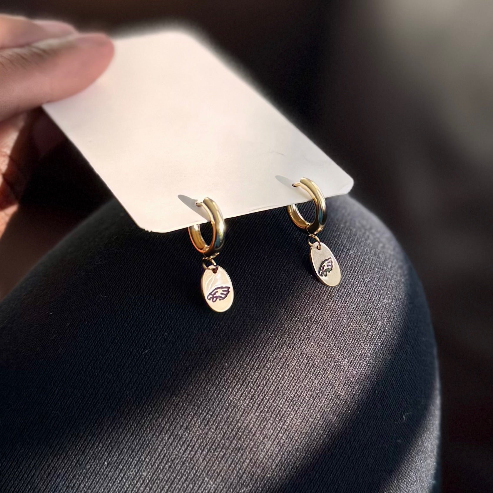 Eagles Jewelry Set – 14K Gold Filled Hoop Earrings & Custom Ring | Hand Engraved Philadelphia Eagles Gift Pretty Weird