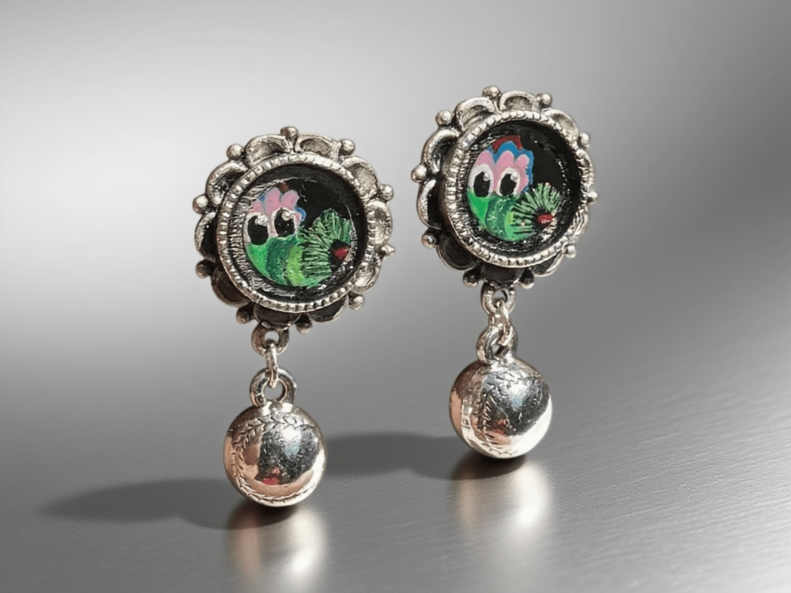 Hand-Painted Phanatic Baseball Charm Earrings – 10mm Antique Silver