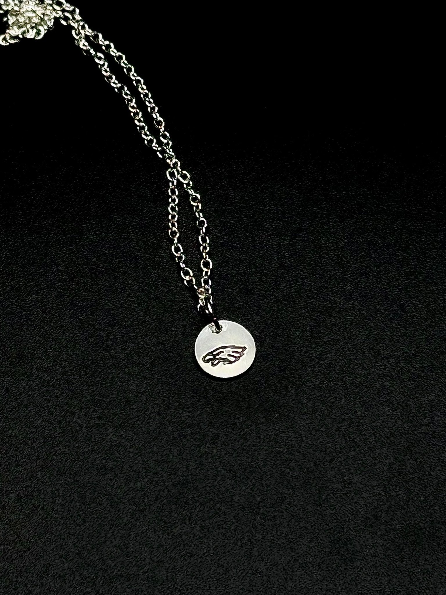 Sterling Silver Eagles Pendant Necklace – 8mm Hand Engraved Pretty Weird