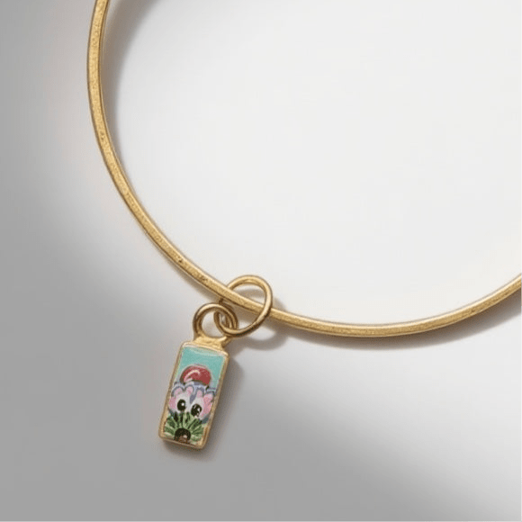 14K Gold Plated Sterling Silver Hand-Soldered Peeking Phanatic Charm Bangle