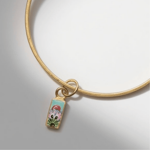 14K Gold Plated Sterling Silver Hand-Soldered Peeking Phanatic Charm Bangle