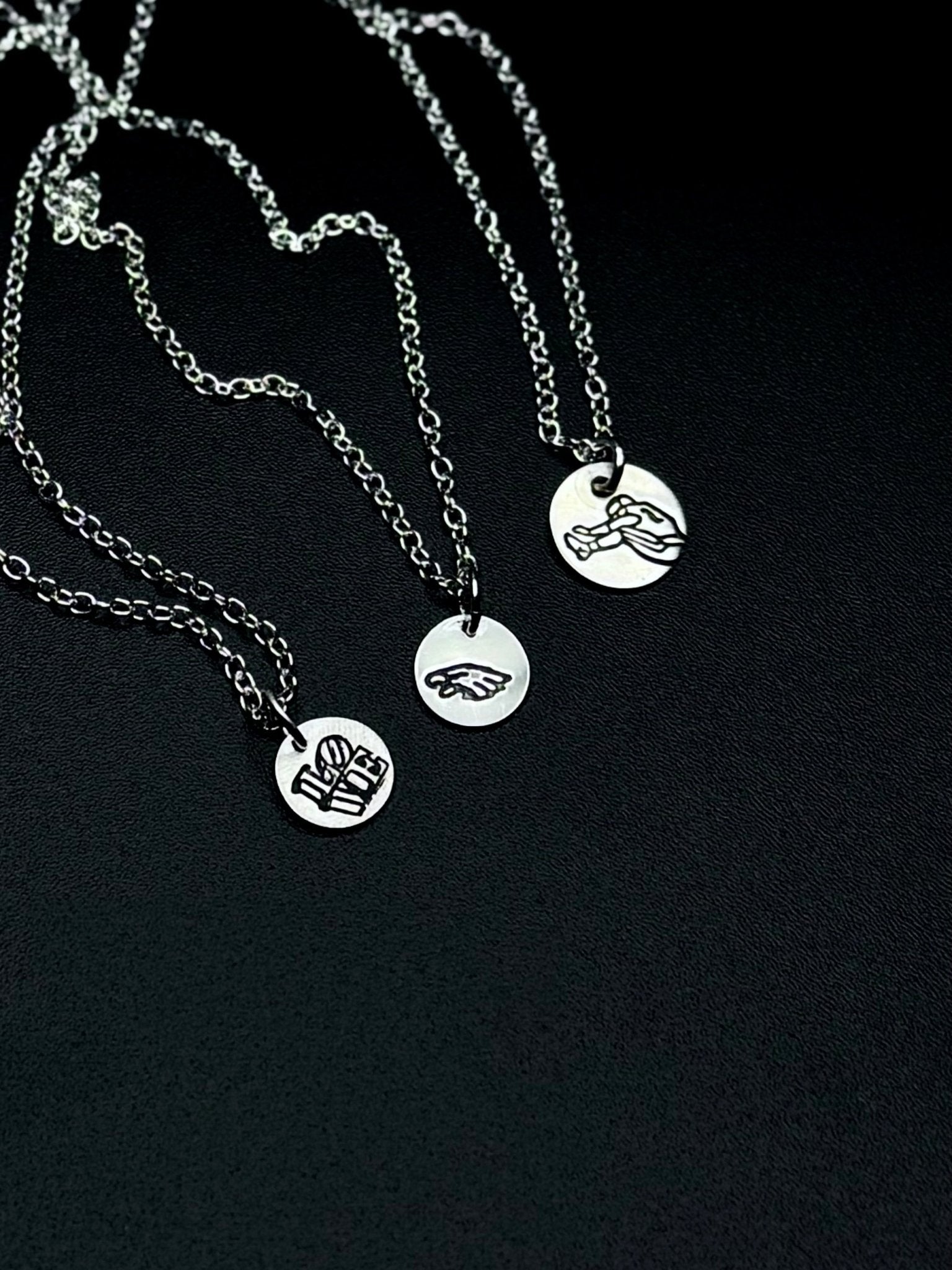 Sterling Silver Eagles Pendant Necklace – 8mm Hand Engraved