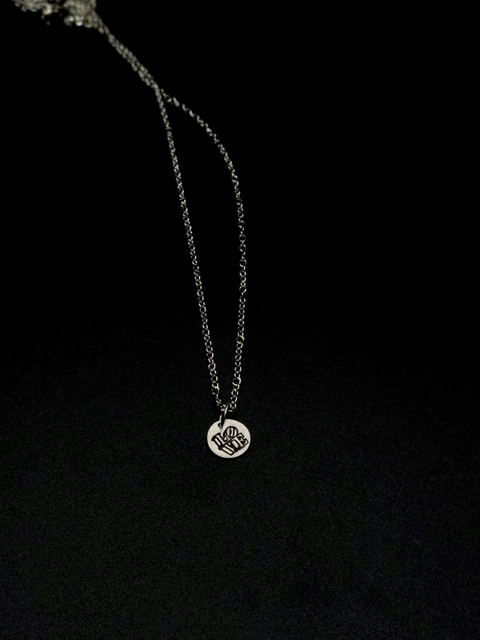 Sterling Silver LOVE Pendant Necklace – 8mm Hand Engraved