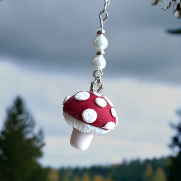 Glitter Mushroom Dangle Earring with glass beads - Pretty Weird