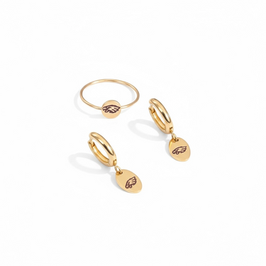 Eagles Jewelry Set – 14K Gold Filled Hoop Earrings & Custom Ring | Hand Engraved Philadelphia Eagles Gift Pretty Weird