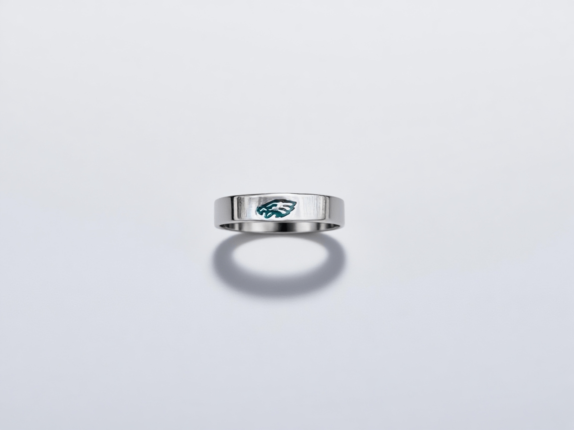 Silver Eagles Band Ring – Hand Engraved 4mm Flat Philadelphia Eagles Logo Ring