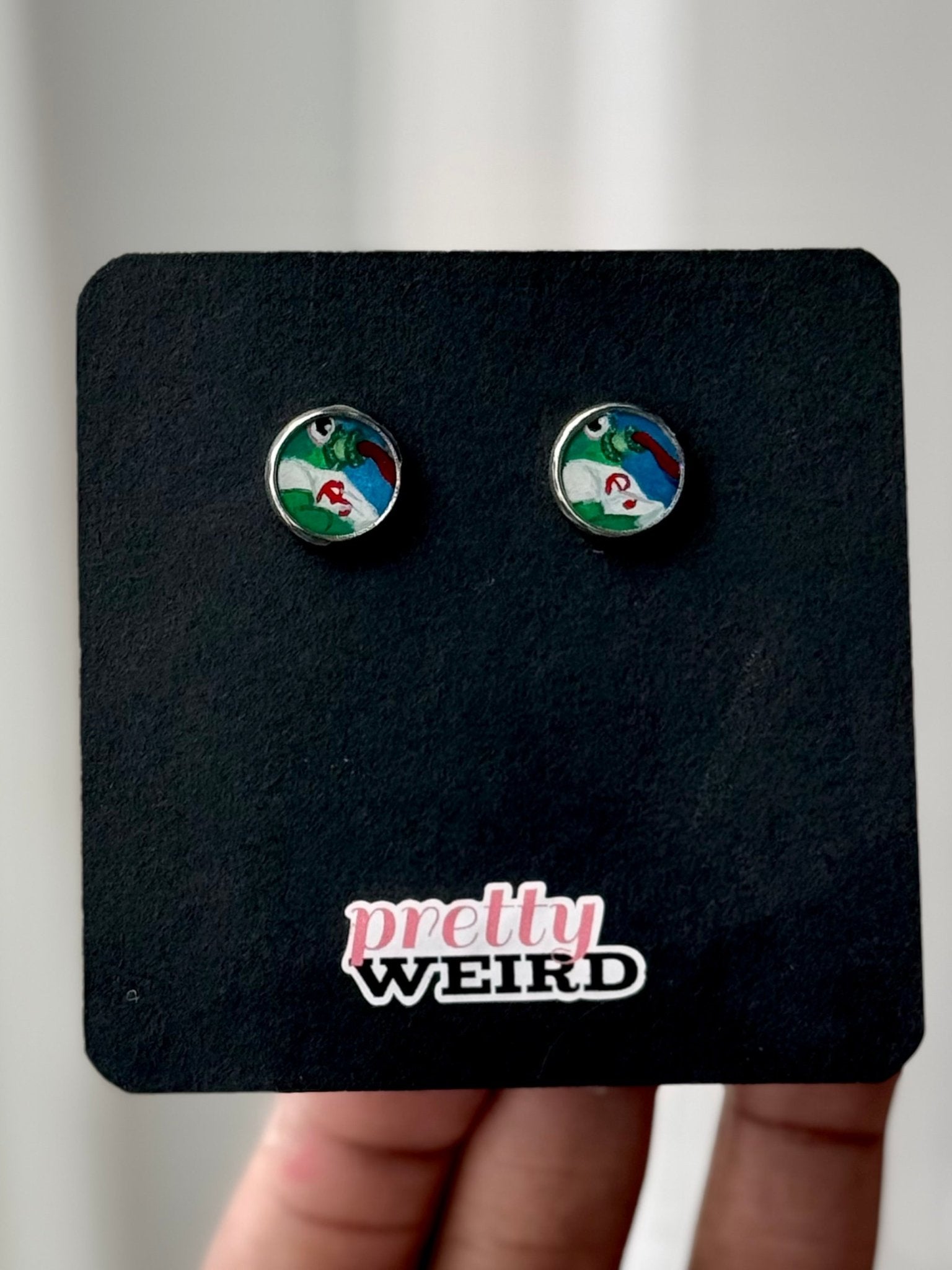 Silly Phanatic Tongue-Out Hand-Painted Stud Earrings – 10mm Stainless Steel