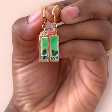 Mini hand-painted Phillie Phanatic pendant earrings, handmade lightweight Philly-inspired jewelry from Pretty Weird.