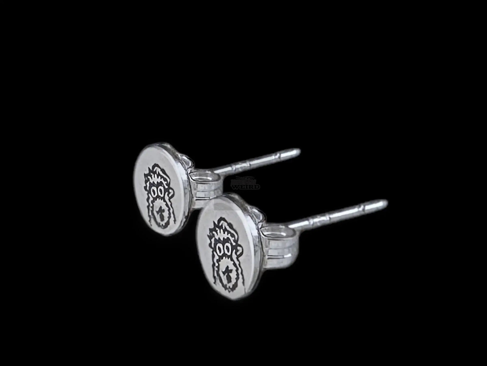 Hand Engraved Sterling Silver Phanatic Stud Earrings - Pretty Weird