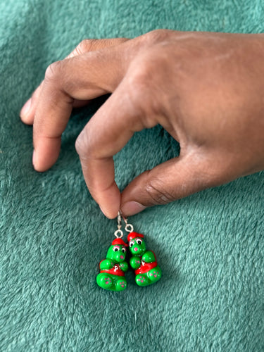 Handmade green gummy bear earrings inspired by the Phillie Phanatic, lightweight and playful Philly-themed jewelry from Pretty Weird.
