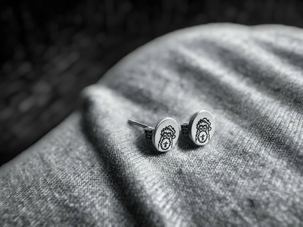 Hand Engraved Sterling Silver Phanatic Stud Earrings - Pretty Weird