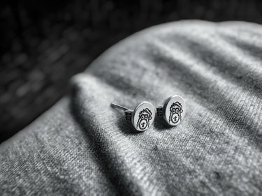 Hand Engraved Sterling Silver Phanatic Stud Earrings - Pretty Weird