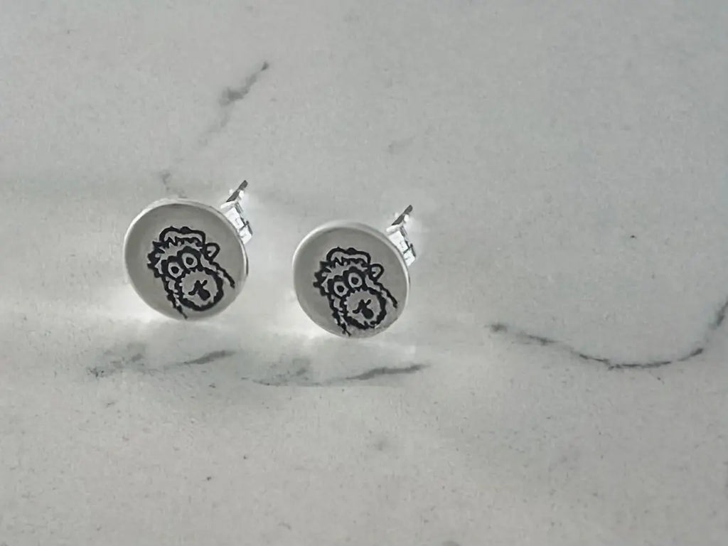 Hand Engraved Sterling Silver Phanatic Stud Earrings - Pretty Weird