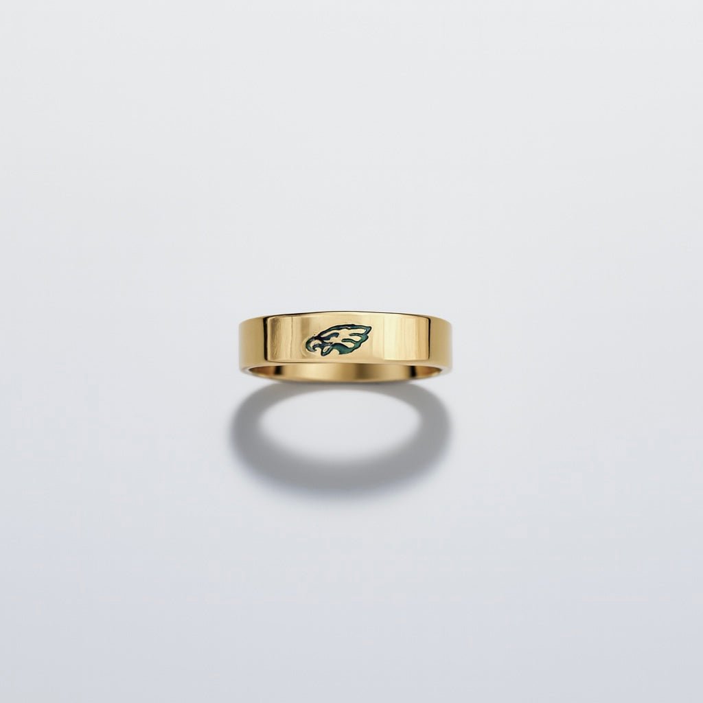 14K Gold-Filled Sterling Silver with Hunter Green Enamel - 4mm Flat Band Eagles Logo Ring