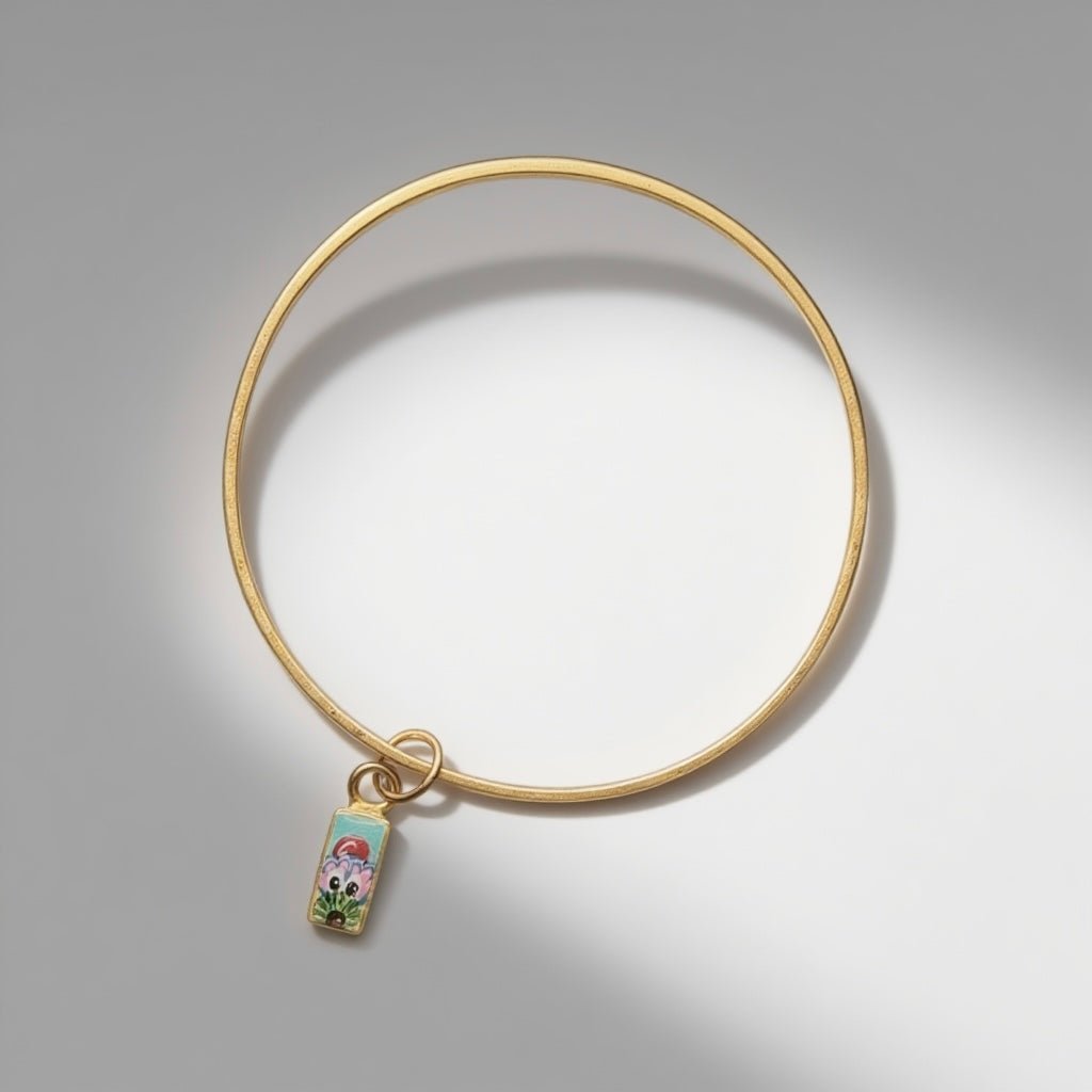 14K Gold Plated Sterling Silver Hand-Soldered Peeking Phanatic Charm Bangle