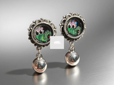 Hand-Painted Phanatic Baseball Charm Earrings – 10mm Antique Silver Pretty Weird