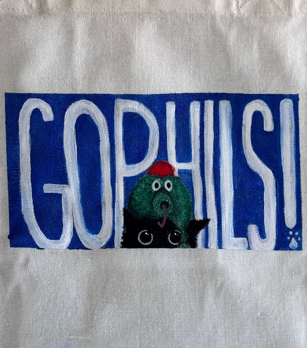 Hand-Painted Black Cat Phillie Phanatic Tote Bag - Pretty Weird