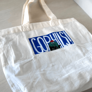 Tote bag with black cat Phillie Phanatic design. Hand-painted on durable cotton canvas. Original artwork by Pretty Weird.