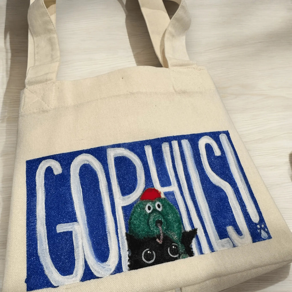 Hand-Painted Black Cat Phillie Phanatic Tote Bag - Pretty Weird