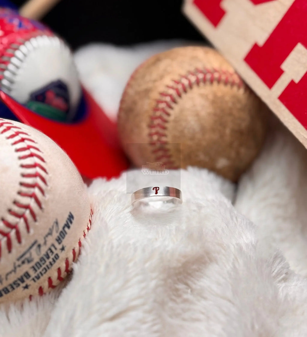 Handmade Fine Silver Phillies “P” Ring | Limited Edition Custom Engraved & Soldered Pretty Weird