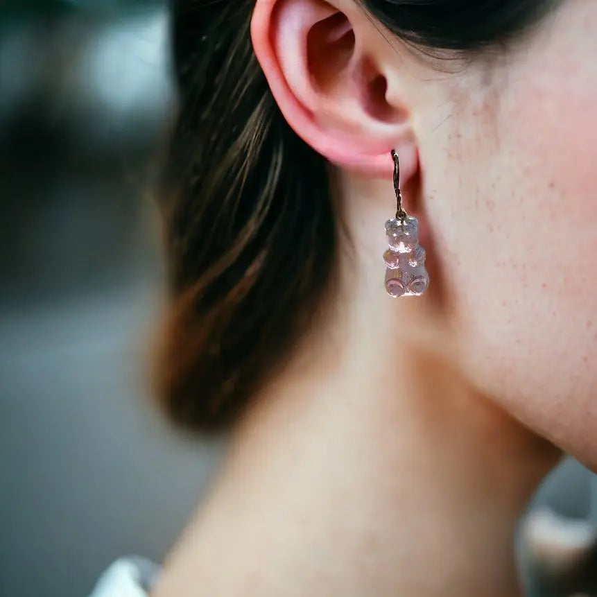 Pink Gummy Bear Earrings | Handmade Jewelry - Pretty Weird