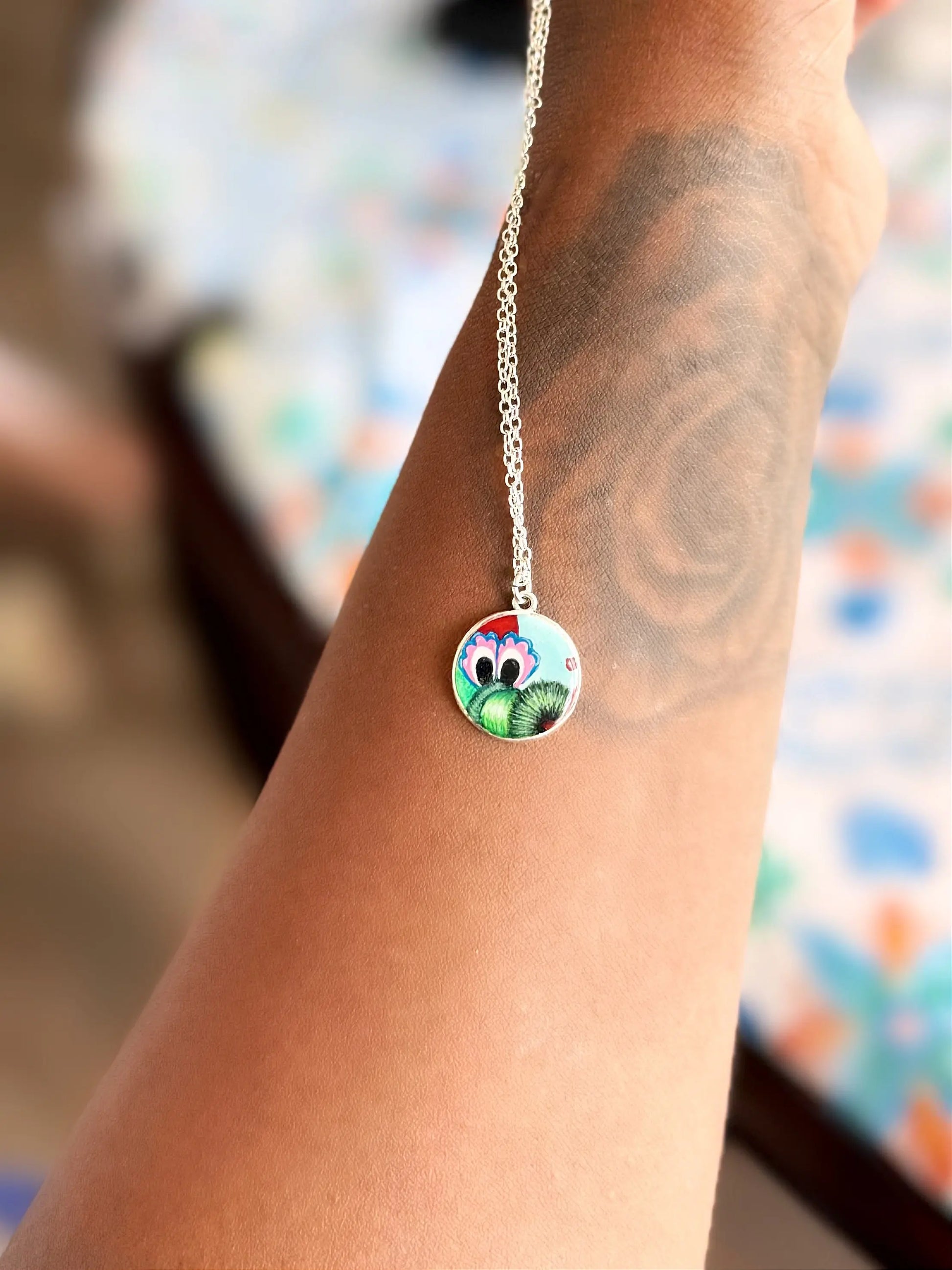Powder Blue Phanatic Pendant | Hand-painted Necklace - Pretty Weird