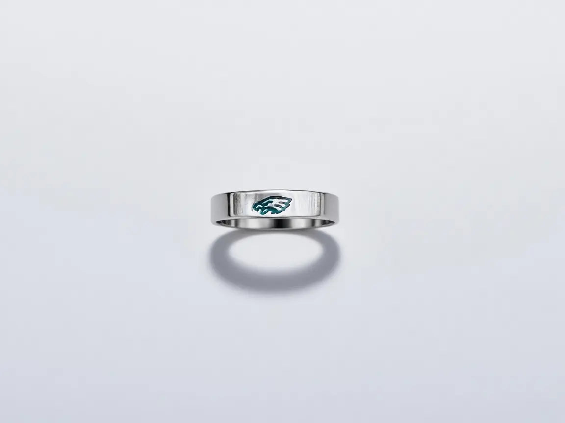 Silver Eagles Band Ring – Hand Engraved 4mm Flat Philadelphia Eagles Logo Ring Pretty Weird