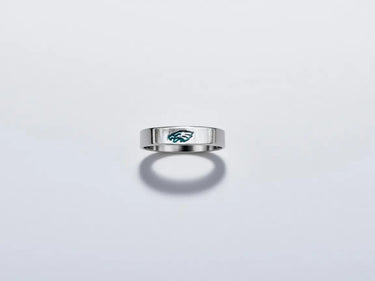 Silver Eagles Band Ring – Hand Engraved 4mm Flat Philadelphia Eagles Logo Ring Pretty Weird