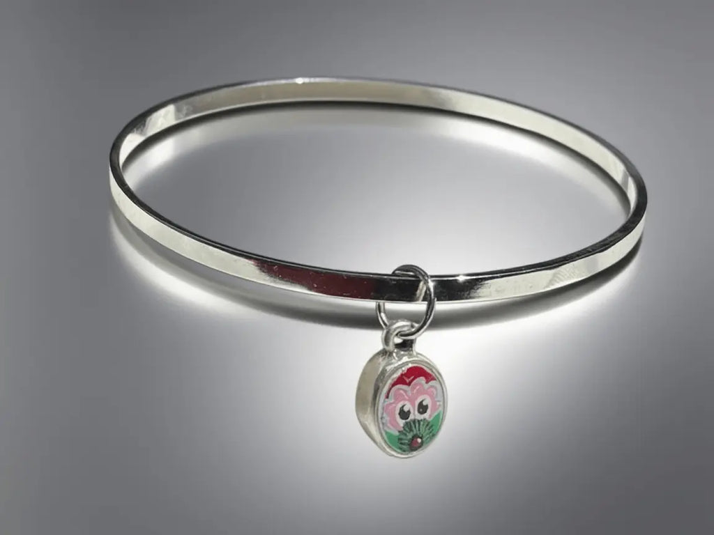 Sterling Silver Hand-Soldered Hand-Painted Phanatic Charm Bangle – Choose Your Charm Pretty Weird