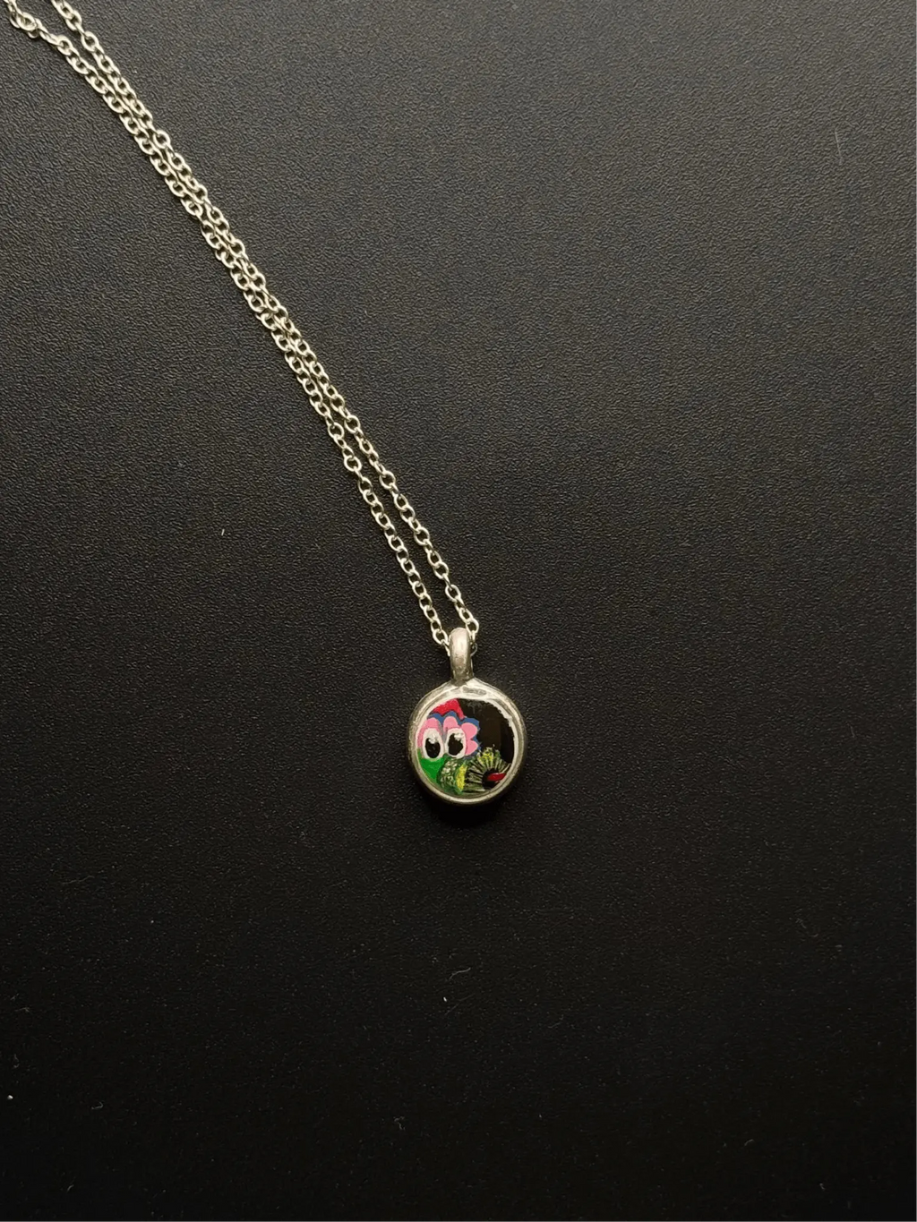 Tiny Round Hand-Painted Phanatic Necklace - Color Shift Pretty Weird