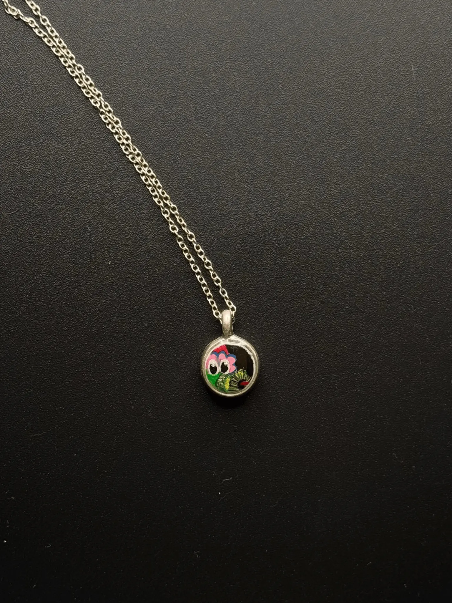 Tiny Round Hand-Painted Phanatic Necklace - Color Shift Pretty Weird
