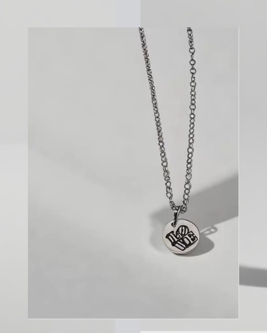 Sterling Silver LOVE Pendant Necklace – 8mm Hand Engraved