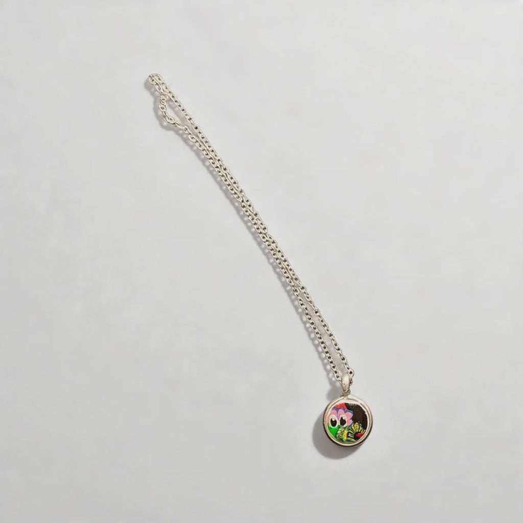 Tiny Round Hand-Painted Phillies Phanatic Necklace | Color Shifting Accents | Pretty Weird