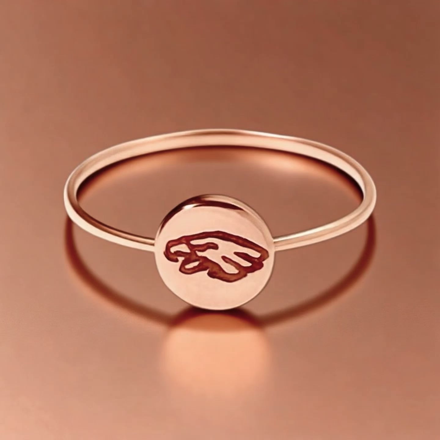 Rose Gold Eagles Pendant Ring – 6mm Circle with Engraved Philadelphia Eagles Logo