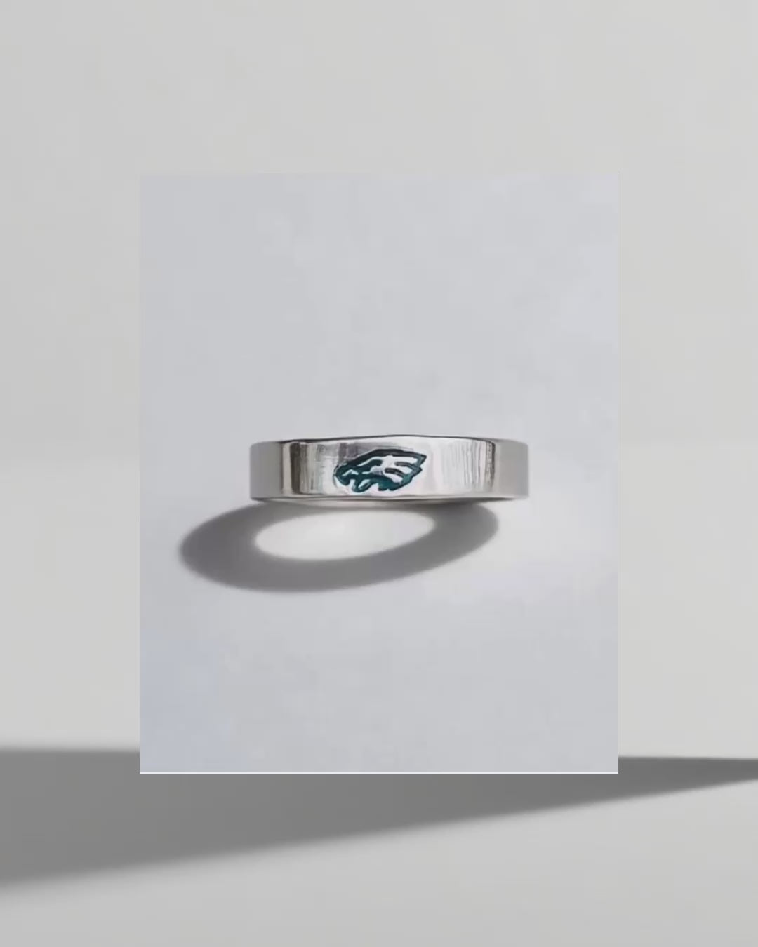 Silver Eagles Band Ring – Hand Engraved 4mm Flat Philadelphia Eagles Logo Ring
