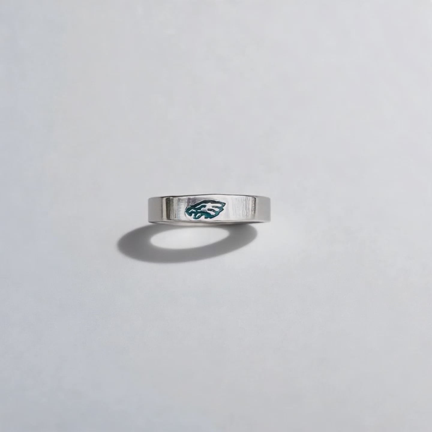 Silver Eagles Band Ring – Hand Engraved 4mm Flat Philadelphia Eagles Logo Ring