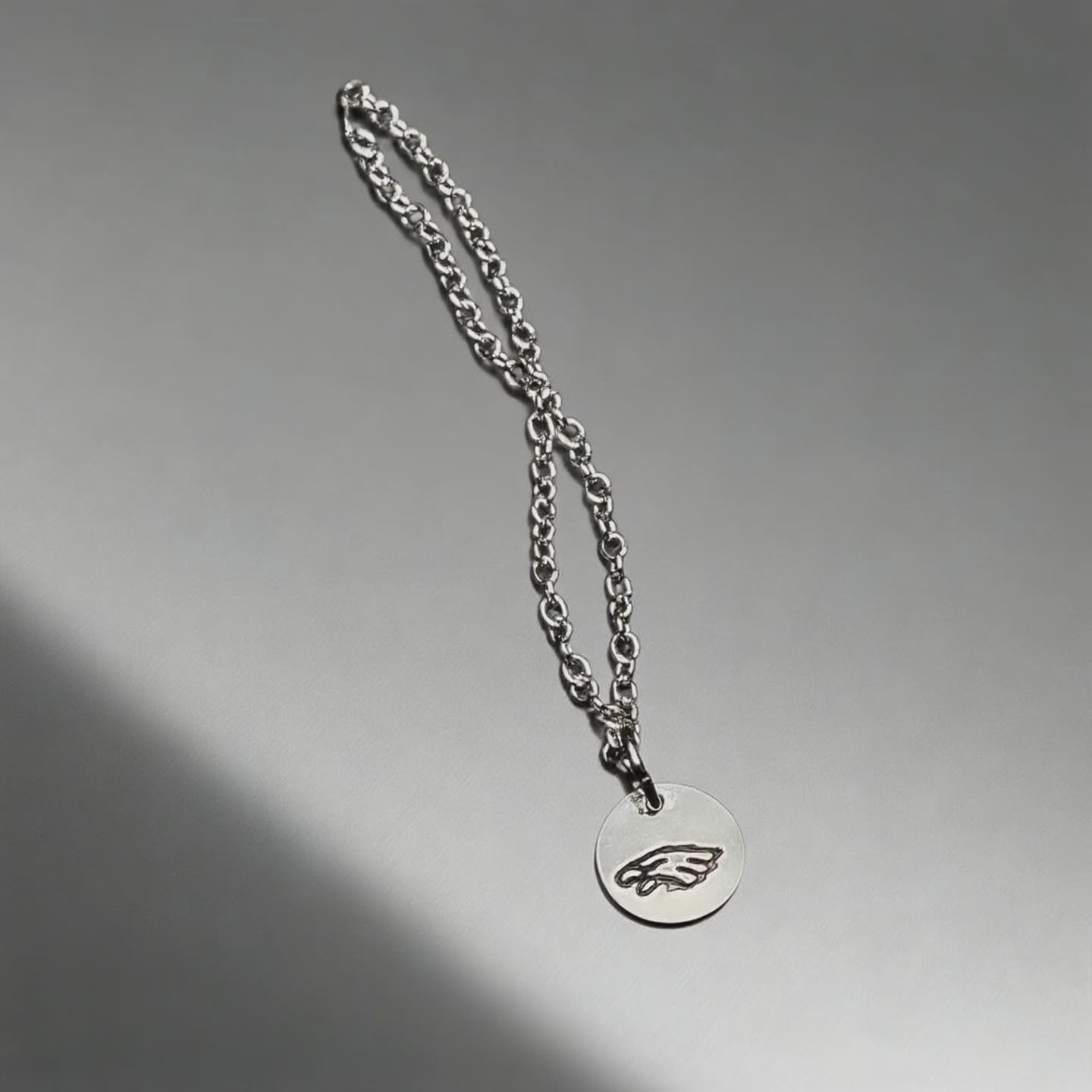 Sterling Silver Eagles Pendant Necklace – 8mm Hand Engraved