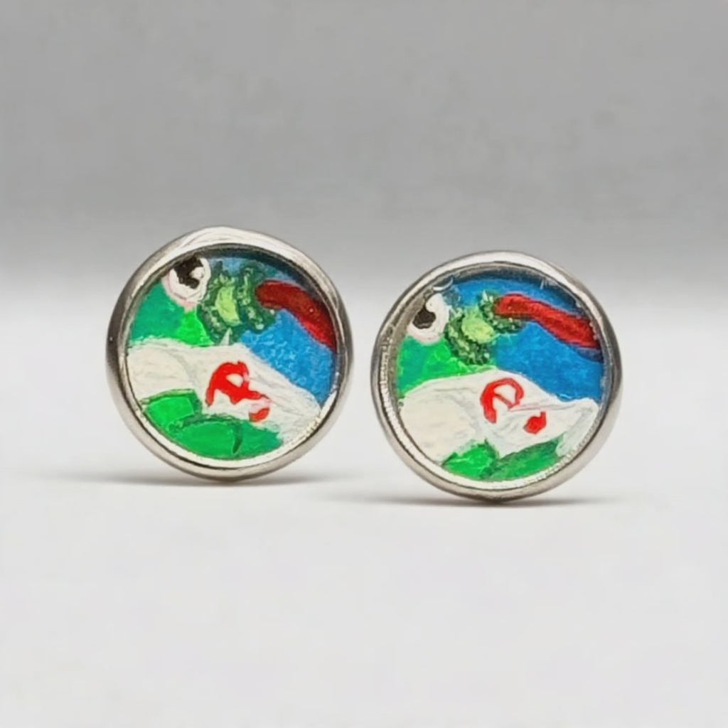 Silly Phanatic Tongue-Out Hand-Painted Stud Earrings – 10mm Stainless Steel