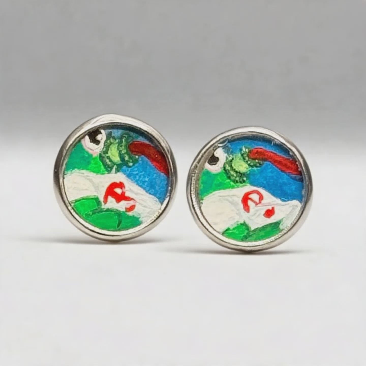 Silly Phanatic Tongue-Out Hand-Painted Stud Earrings – 10mm Stainless Steel
